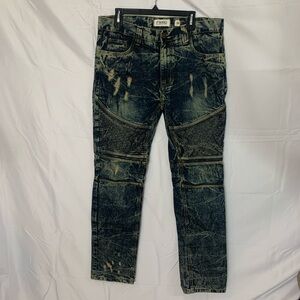 FWRD Denim & Co Acid Wash Biker Ribbed Knee Moto Distressed Jeans Mens 36